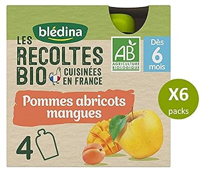 Les Récoltes Bio Blédina Les Récoltes Bio 24 gourdes Bio Pommes Mangues Abricots Desserts Mixtes (Pack de 6x4 gourdes)