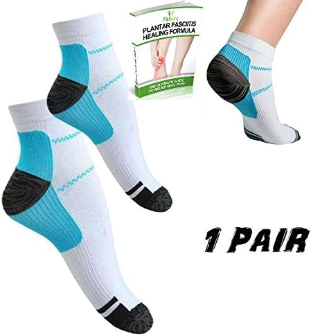 Plantar Fasciitis Socks &amp; FREE eBook, (2 Pairs &amp; 1 Pair of Compression Socks Available) Foot Care Compression Sleeve For Men &amp; Women, Ultimate Arch Support Sleeves For Your Aching Heels, Better than Night Splint, Ideal Gift For Runners, Teachers &amp; Dancers, Eases Swelling &amp; Heel Spurs, Increases Circulation and Relieve Pain Fast (Blue White (1 Pair), S/M (UK 1-6 / EU 34-40))