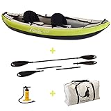 Kayak llave en mano: bolsa de transporte, remo regulable multiposición, bomba de doble acción con manómetro de control, alerón, kit de reparación.