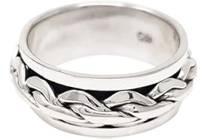 TreasureBay Anillo de plata de ley 925 maciza de 9 mm, diseño trenzado, anillo giratorio para aliviar el estrés