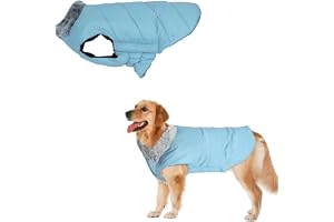 Sage Square Dog Winter Coat with Fur Collar Light Weight, Ultra Warm Windproof, Waterproof Dog Jacket for Cold Weather, Thicker Fleece Jacket for Cold Weather (Medium - 18 Inches, Blue)