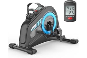 THERUN Mini Exercise Bike, Under Desk Bike for Leg Arm Training, Pedal Exerciser with Handle, Adjustable Resistance, LCD Display, Perfect for Home Gym and Office Workout (Blue)