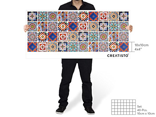 Fliesensticker – Aufkleber für Bad-Fliesen und Küchen-Rückwand | Fliesen-Tattoo – Bilder für Fliesen in Bad u. Küche | 10×10 Muster Motiv Portugiesische Fliesen – 40 Stück - 4