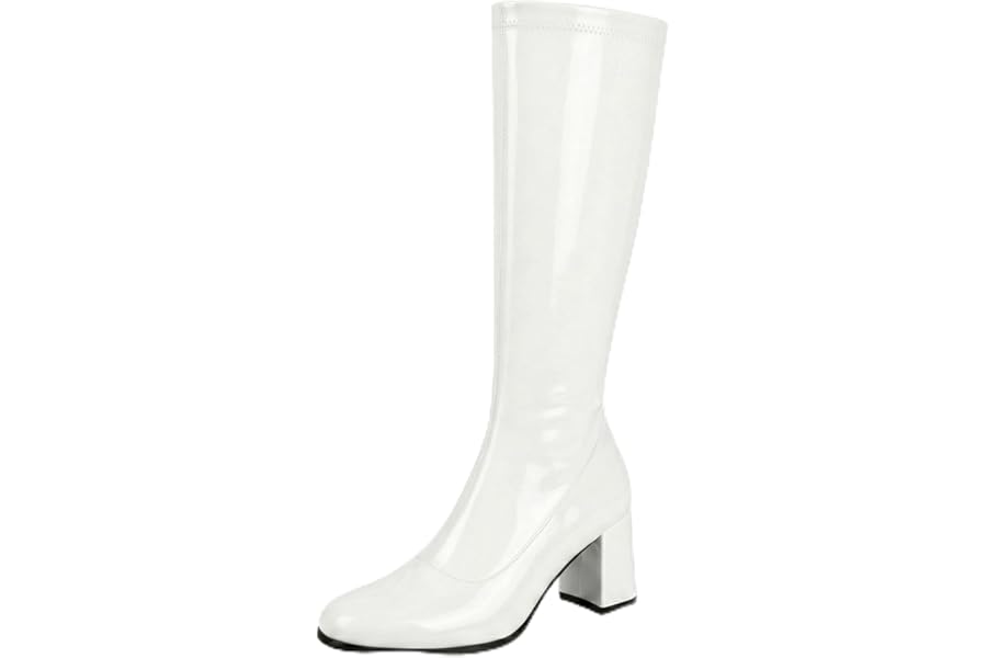 AYZAL Women’s Ladies Fancy Dress 1960'S 70'S Knee high Go Go Boots Retro Block Heel Girls boots