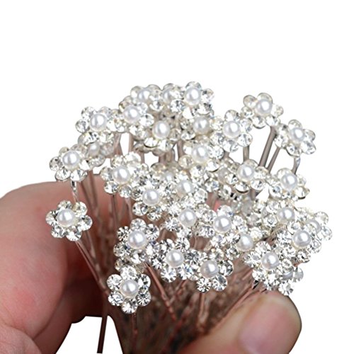 NUOLUX Bridal Pearl Rhinestone Decorated Hairpins Hair Clips 10pcs (Silver)