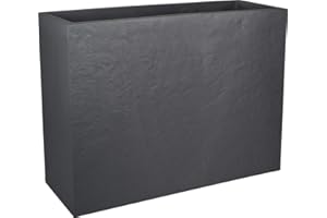 EDA Volcania - Loft L de pared baja, 46 litros, Decoración Imitación Piedra, Doble Pared, Zona de Retención de Agua, Gris Antracita, 78,5 x 29,5 x 60 cm