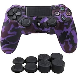YoRHa Transferencia de agua camuflaje de impresión silicona caso piel Fundas protectores cubierta para Sony PS4/slim/Pro Mando x 1 (púrpura) Con PRO los puños pulgar thumb gripsx 8