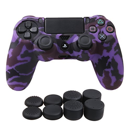 YoRHa Transferencia de agua camuflaje de impresión silicona caso piel Fundas protectores cubierta para Sony PS4/slim/Pro Mando x 1 (púrpura) Con PRO los puños pulgar thumb gripsx 8