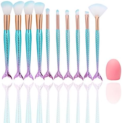 Make Up Brushes, Malivent Make Up Brushes Set 10Pcs with Cleaner, Mermaid Brushes for Make Up Professional and Artist Grade, Prefect for Foundation, Eyeline, Eyeshadow, Blush and Powder