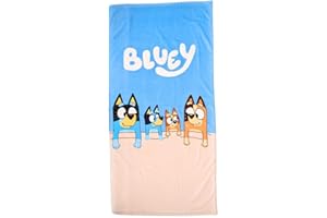 My sweety pop Strandtuch Bluey – Badetuch – Kinder – 70 x 140 cm – 100 % Baumwolle – Urlaub – Geschenkidee – Bluey – Blau/Sand – Hund – Fuchs