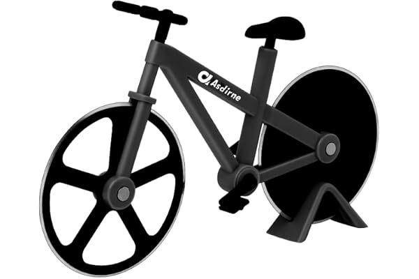 Asdirne Roulette à pizza en forme de vélo avec lames anti-adhésives en acier inoxydable super tranchantes, cadeau fantaisie, 19 cm, noir