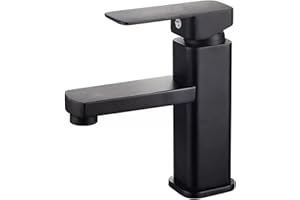 YOPOTIKA Robinets de Lavabo de Salle de Bain, Mitigeur d'eau Chaude et Froide, Robinet de Lavabo avec Levier Unique avec Tuyaux et Accessoires Standard, Acier Inoxydable, Noir