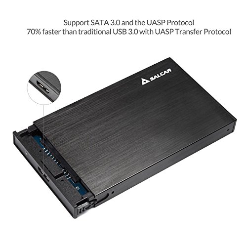 Salcar Aluminium Externes 2,5 Zoll Festplattengehäuse mit SATA 3 USB 3.0 Kabel SATA I/II/III 2.5″ HDD SSD Case Gehäuse Alugehäuse UASP (Schwarz) - 3