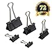 MAIKEHIGH 72 Stück FoldBack Klemmen Papier Metall Binder Clips für Notizen Briefpapier Clip Bürobedarf, 5 sortierte Größen, schwarz