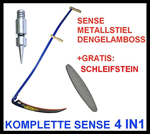 Sense 70cm 4in1 EMEL PLUS SET: SENSE, METALLSTIEL, DENGELAMBOSS, +GRATIS: SCHLEIFSTEINS; Wetzstein Sensenstiel Klappsense Wettschliff