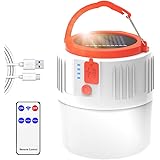 LETOUR Camping Lantern, LED Rechargeable Camping Light Solar/USB Powered, Portable Light with Remote, IP45 Waterproof 2200mAh