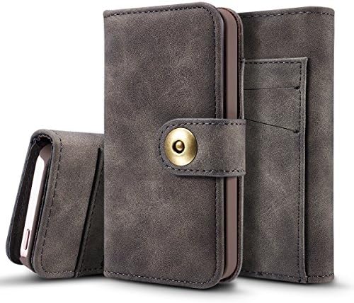 iPhone SE 5SE 5 5S Case, Moonmini ® 2 in 1 Detachable Premium PU Leather [Flip Stand][Card Slots][Photo Frame] Wallet Bumper Cover Protective Retro Shell Holster with Magnetic Closure for iPhone SE 5SE 5 5S (iPhone SE 5SE 5 5S, Dark Grey)