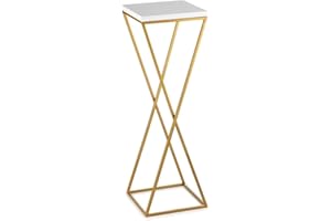 HowHomely Pflanzenständer Metall 70 cm Hoch - Stabiler und Fester Blumenhocker mit Weiß MDF-Platte auf Gold Ständer - Blumenständer zur Dekoration Innenräumen