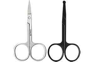 ETHLOMOER 2 Pack Stainless Steel Nose & Ear Scissors With Beard & Brow Trimmer for Men & Women - Black, Silver Non-Rust Material for Precision Grooming