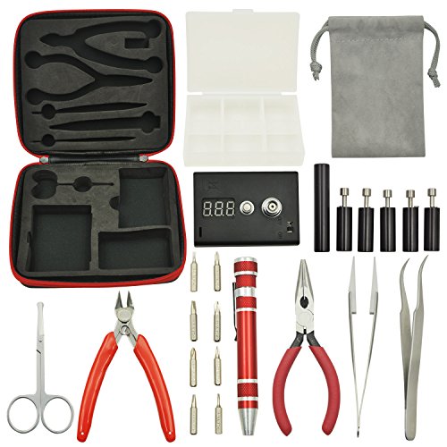Leknes das Werkzeug für den ambitionierten „Dampfer“ DIY Hausbesitzer Werkzeug-Sets: Krummsäbel Pinzette aus rostfreiem Stahl + Keramik-Pinzette + 8-in-One-Multi-Tool pen + Spitzzange + Seitenschneider + PP Schutt boes + Spule Master 5 in 1 Wicklung jig-Kits + Widerstandsspannungsprüfer + Schere. - 7