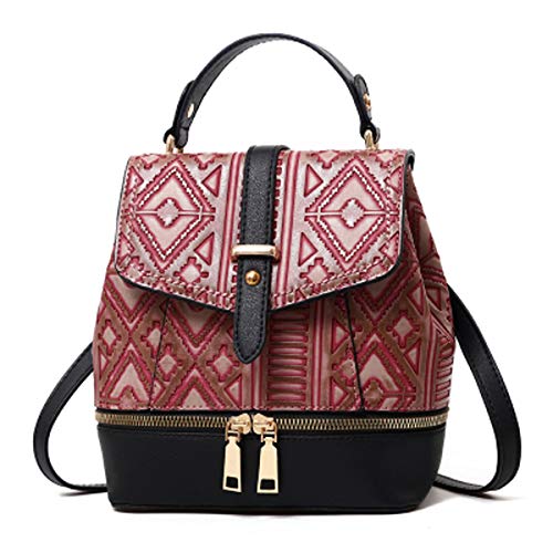 Preisvergleich Produktbild Rucksackfrau 2019 neue Welle Minirucksackeimerbeutel-Mehrzweckprä... Retro- Handtasche der Graffiti (Rose Rot, 25 * 13 * 26 cm)