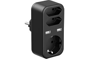 SUDEERY Steckdosen Doppelstecker, Steckdosenadapter 3Fach mit USB, Mehrfachsteckdose Ohne Kabel Schwarz für Hause, Reise, Büro