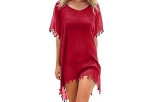 XIWCAFC Robe De Plage pour Femme Cache Maillot de Bain Sarongs en Crochet Été Plage Couvrir Sexy V-Cou Bikini Cover Up avec Gland Grande Taille Beachwear Kimono Plage