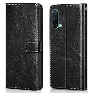 Go Perfect One Plus Nord CE 5G Flip Cover | Leather Finish | Inside Pockets & Inbuilt Stand | Shockproof Wallet Style Magnetic Closure Back Cover Case for One Plus Nord CE 5G (Black)