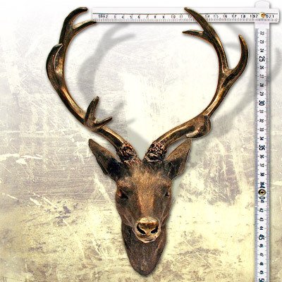 Hirschgeweih Hirschkopf Geweih 10-Ender in Bronze-Optik 15 x 30 cm, Figur Skulptur Deko - 2