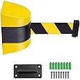 Wall Mount Queue Belt Barrier Retractable, 3M Crowd Control Wall Barrier, Fixed Safety Cordon Barrier, Queuing Safety Tape Cordon, Airports, Banks, School (Black and Yellow)