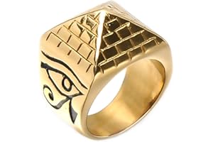Aruie Bague Chevalière pour Homme en Acier Inoxydable Oeil d'Horus Pyramide Égypte Géométrique Doré Alliance Bijoux Or Cadeau Taille 59