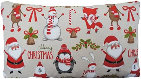 Merry Christmas Cushion Cover Printed Linen Fabric Snowman Father Xmas Kids Throw Pillow Case 20x12"
