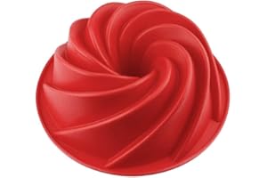 HelpCuisine® Premium Qualität Silikon Kuchenform Backform Kuchenbackform Flexibel Gugelhupf Form in Rot (Spiralkuchenform)
