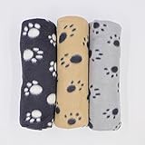JZK® 3 x Super Softe Warmes Liegedecke Decke Matten Winter Bedrucktes Fleecedecke mit Pfoten Muster für Katze Hund Tier Haustier