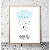 Kinderposter Kinderzimmerbild Spruch LASS UNS GEMEINSAM IM REGEN TANZEN mit Wolke - für Jungen und Mädchen - Geschenkidee zur Geburt, Taufe, Geburtstag, Wandbild, Sprücheposter - ungerahmt