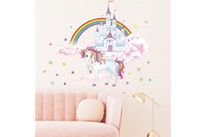 ‎COVPAW COVPAW® Wandtattoo Wandaufkleber Einhorn Prinzessin Schloss Regenbogen Wandsticker Wandbild Bilder Wohnzimmer Schlafzimmer Deco Kind Jungen Kinderzimmer Babyzimmer