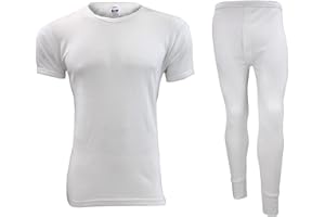 THREAD LINENS Men's Thermal Underwear Set Base Layer - Short Sleeve T-Shirt/Vest/Top and Long Johns For Men Ultra Soft Warm Underwear Man Body Warmer Size S-XXL