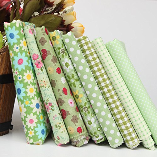 KING DO WAY 8 Stueck Stoffpaket Baumwollstoff Patchwork Stoffe Baumwolle Stoffreste Paket Baumwolle tuch Gruen 45cm x 45cm - 3