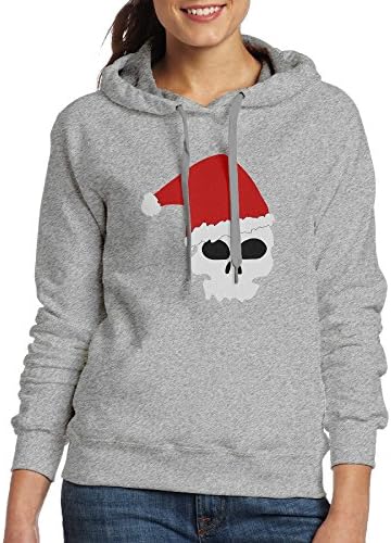 Women Hoodie Santa Skull Crew Neck Long Sleeve Hooded - Grey -