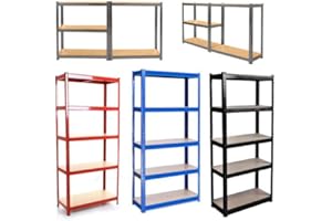 BRIEFNESS Racking Shelving Unit - Garage Warehouse Office Shed Industrial Shelves Heavy Duty Metal Shelf 5 Tier Adjustable Height Boltless Design Easy to Assemble, 180x90x40cm, Black