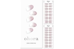 ohora Semi Cured Gel Nail Strips (N Basic Nails No.3) - Works with Any Nail Lamps, Salon-Quality, Long Lasting - Includes 2 Prep Pads, Nail File & Wooden Stick - Pink