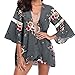Produktbild MRULIC Damen Florale Kimono Cardigan Boho Chiffon Sommerkleid Beach Cover up Leicht Tuch für die Sommermonate am Strand Oder See (XL, X-Grau)