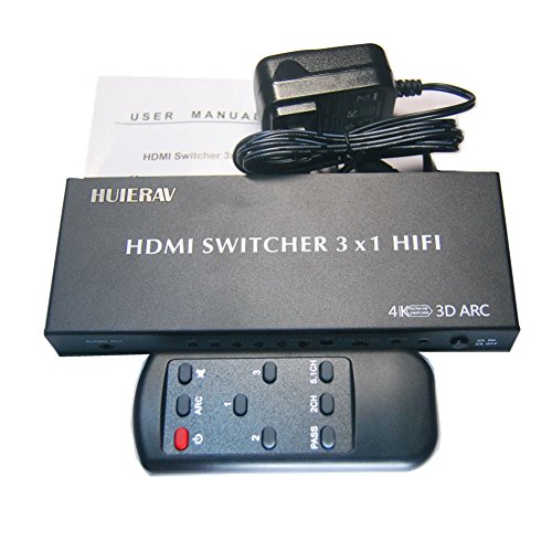 huierav HDMI Switch 3 x 1 mit Audio (HDMI Audio Extractor | HDMI ARC Extractor | mit optischer Toslink SPDIF Koaxial Audio L/R Out | 4 Kx2 K/30Hz, 1080P, 3D - 4