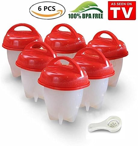 Egglettes-Egg Cooker Hard &amp; Soft Maker,BPA Free, Non Stick Silicone, No Shell,Silicone Eggs Maker without the Shell,As seen on TV environmental protection BPA FREE non-stick silicone egg cup (6 Pack) (red)