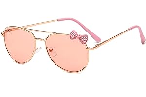 Hifot Occhiali da Sole per Ragazza,Occhiali da aviatore con montatura in acciaio inox UV400 Obiettivo Ultravioletti per Bicchieri da Festa per Bambino età 3-12