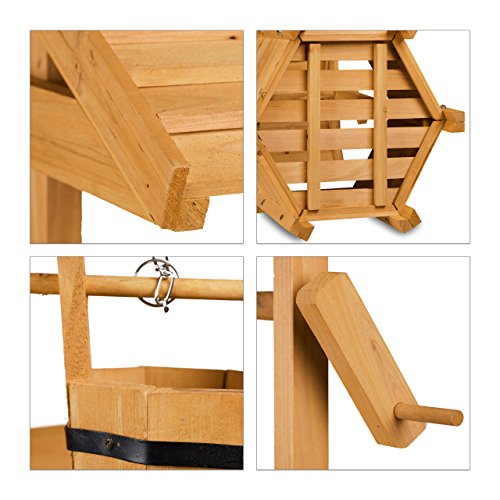 Relaxdays Dekobrunnen Garten Holz, Rolle, Eimer, HxBxT: 82 x 47 x 41 cm, Zierbrunnen, Gartendeko, Holzbrunnen, natur - 5