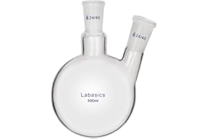 Labasics Glass 500ml 2 Neck Round Bottom Flask RBF, with 24/40 Center and Side Standard Taper Outer Joint, 500ml