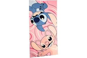 My sweety pop - Ręcznik plażowy Stitch - Ręcznik kąpielowy - Lilo i Stitch - Dzieci - 70 x 140 cm - 100% Poliester - Wakacje - Pomysł na prezent (Stitch and Angel - Różowy/Niebieski)