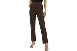 EXCHIC Femmes Bureaux Casual Jambes Droites élastique Travail Pantalons Solide Taille élastique Pantalons avec Poches