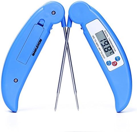 Meat Thermometer, MANLEHOM Digital Instant Read Kitchen Thermometer with Collapsible Probe for Cooking Food Barbecue Grill Oven Candy Milk Water Blue